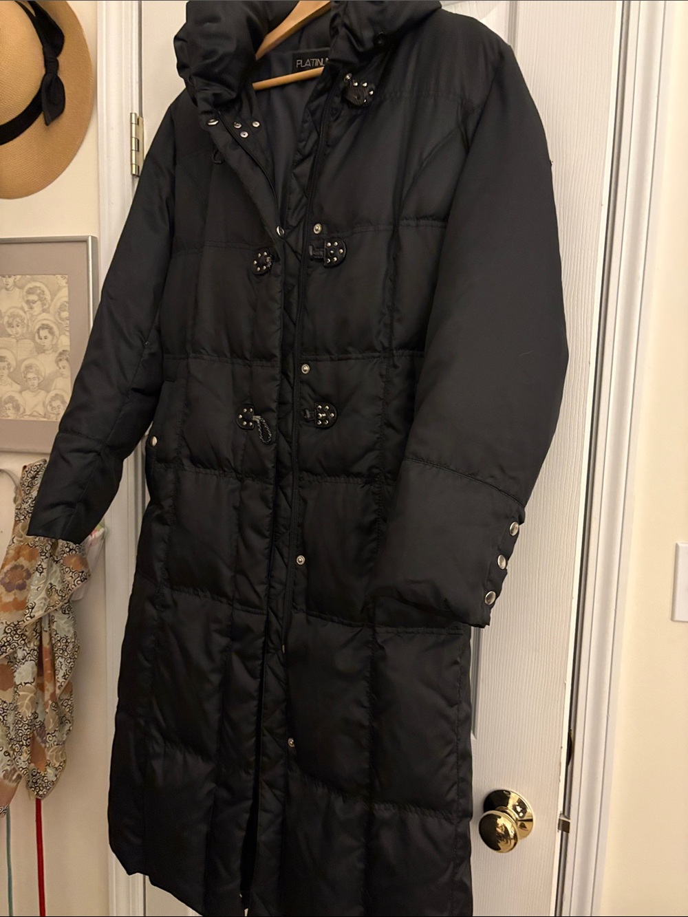 Platinum Utex Long Black Quilted Puffer Coat